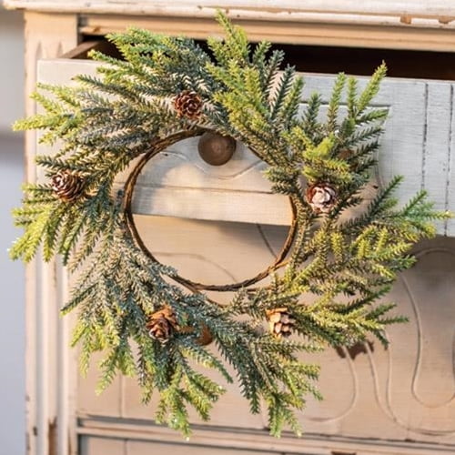 12 " SNOWY PINE CANDLE RING or use as small WREATH HOLIDAY DECOR 12 " SNOWY PINE CANDLE RING or use as small WREATH HOLIDAY DECOR